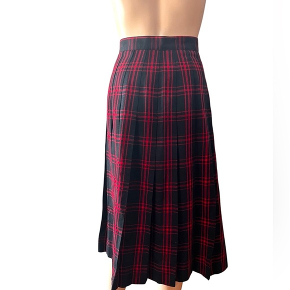 Vintage 80s Plaid High Rise DAVID BROOKS Pleated Wool red black Skirt -S - Picture 3 of 8